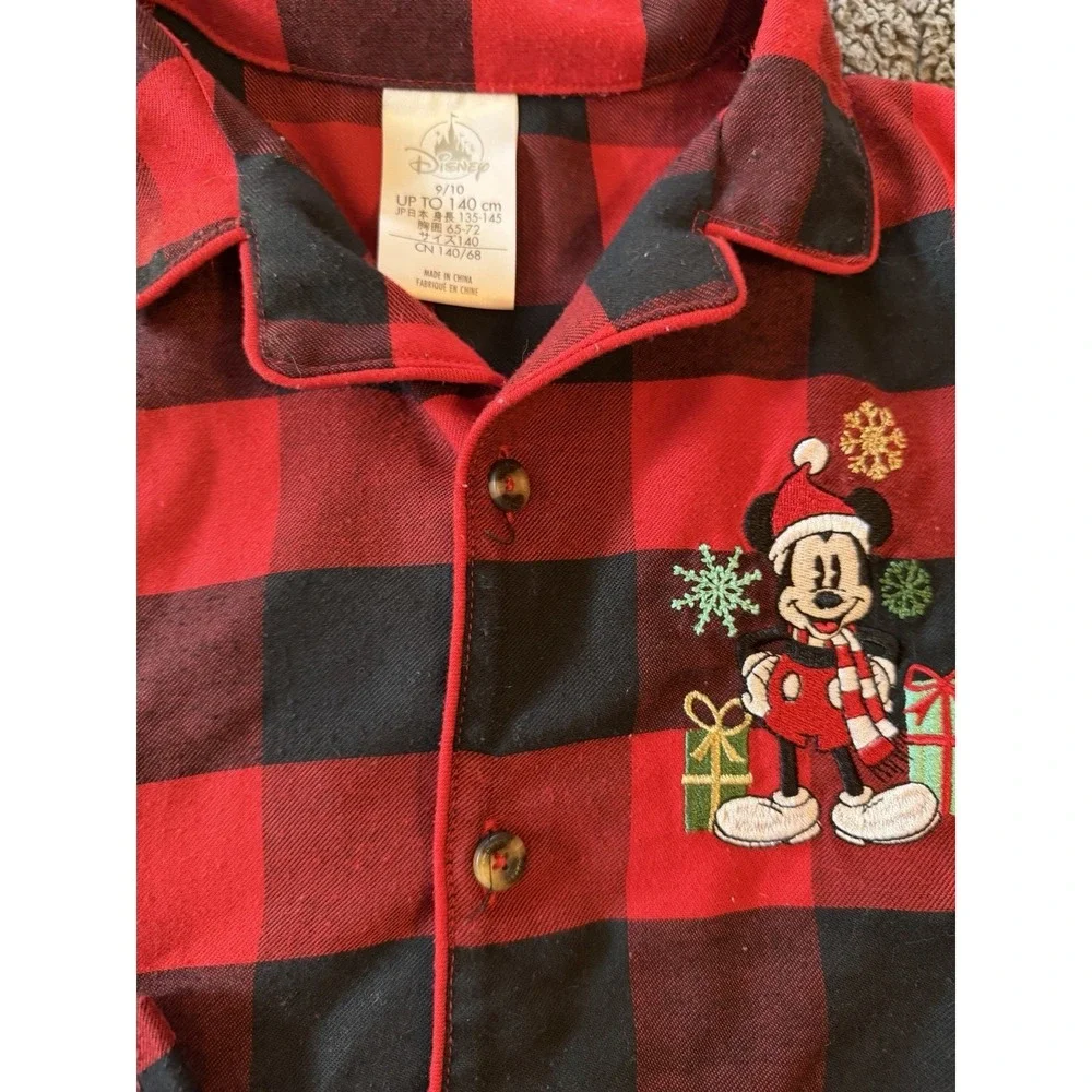 Disney Mickey Mouse Christmas Pajamas 2‎ Piece Plaid Flannel Unisex Child 9/10